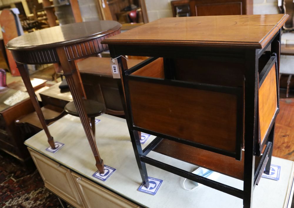 A late Victorian aesthetic movement drop-flap occasional table and a later oval occasional table, larger width 70cm, depth 50cm, height